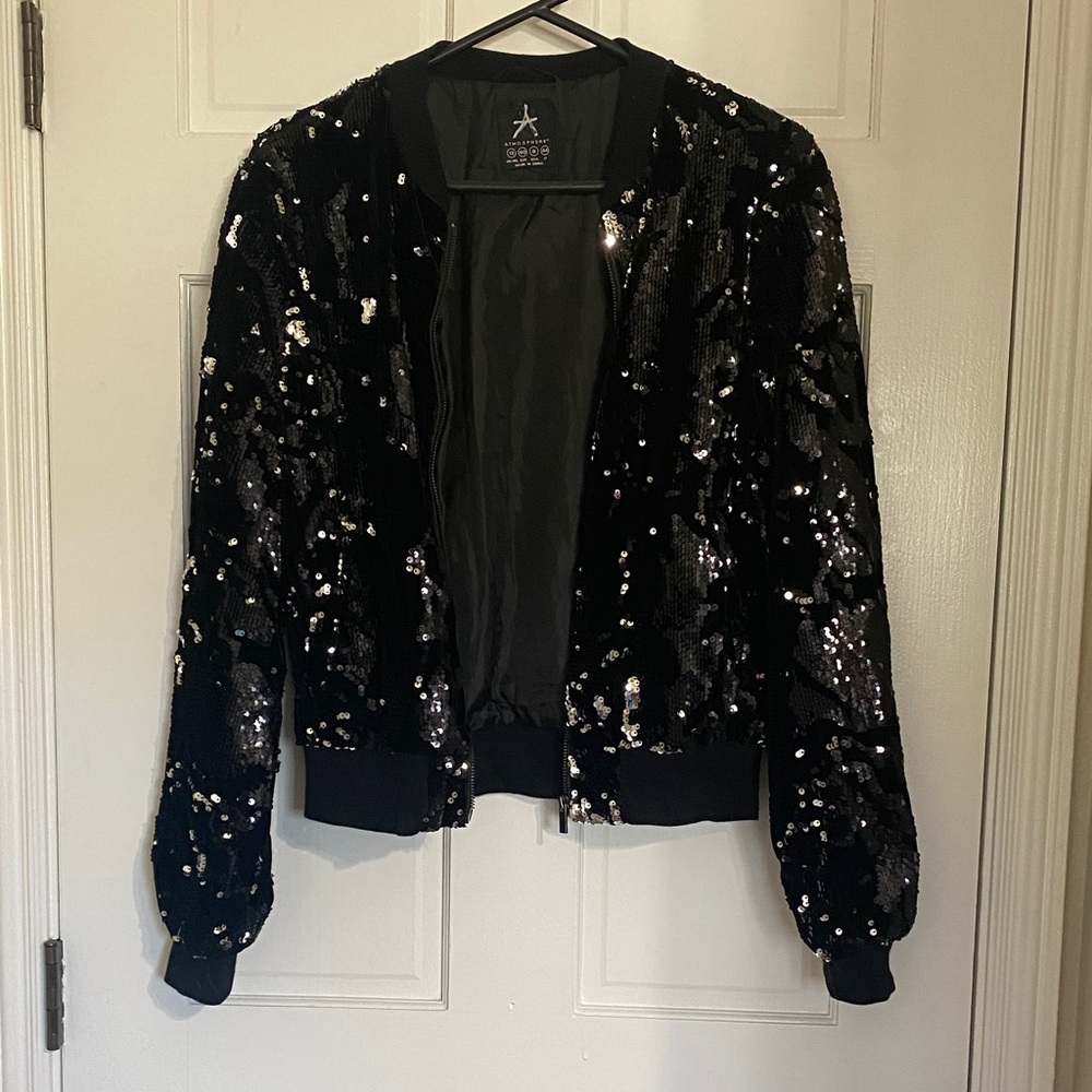 Atmosphere Black Sequin Bomber Jacket